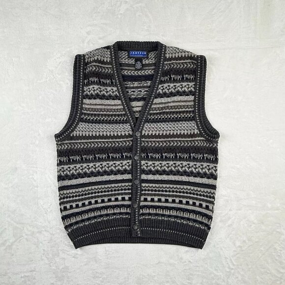Vintage Jantzen Sweater Vest Mens L Brown Full Button Down 90s Grandpa Dad Core - Picture 1 of 6